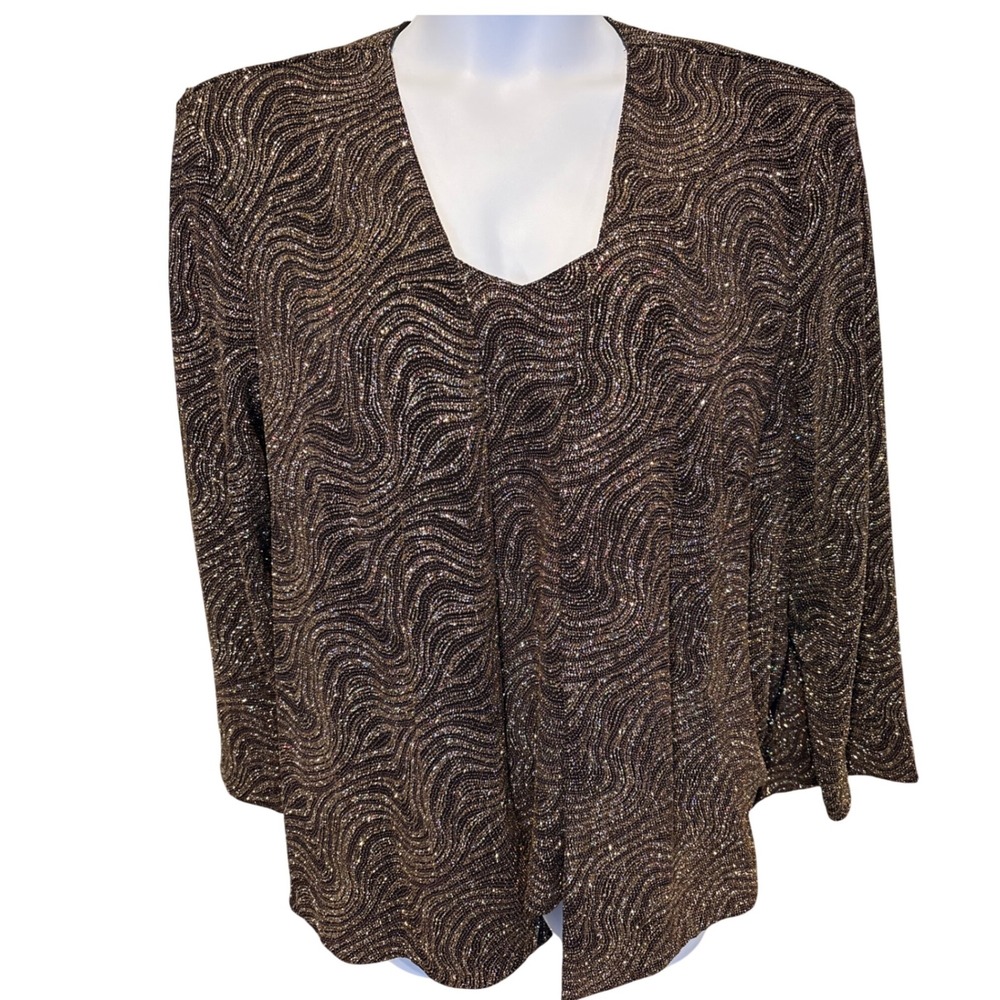 VTG 80s R&M RICHARDS Black Gold Metallic Swirl 2 Pc Jacket 22WP Shimmery Festive
